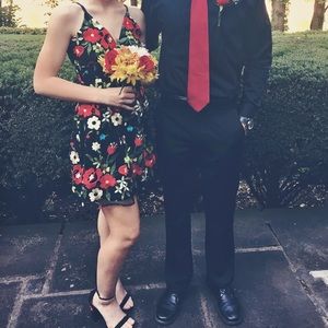 Black Floral A-line homecoming/formal dress